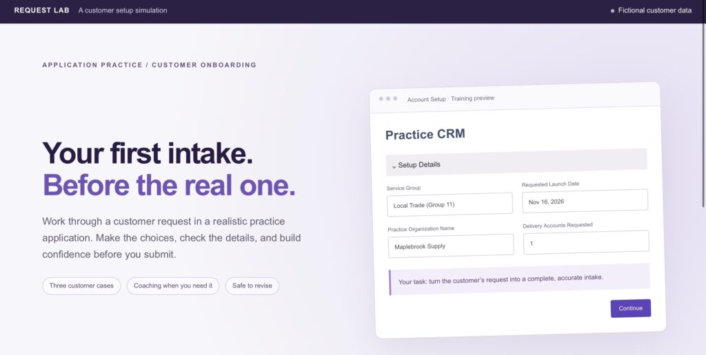 Customer Intake Lab fictional application-training prototype